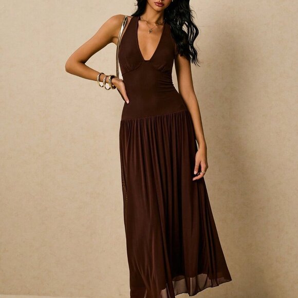 Dresses & Skirts - Brown Sexy Women's Flowy Sleeveless Sun Dress